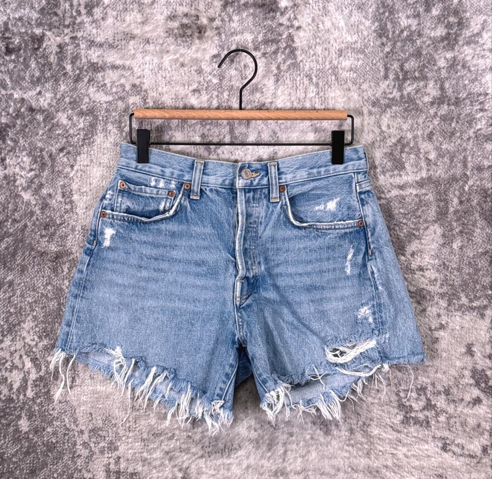 AGOLDE Parker Long Jean Shorts 26 Womens Blue Denim Cutoff Bermuda